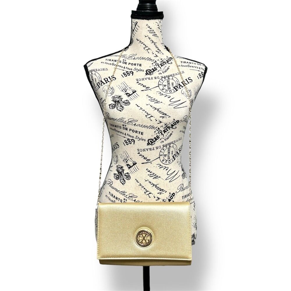 New CXL by Christian Lacroix Gold Paris Caviar Clutch Crossbody Detachable Chain